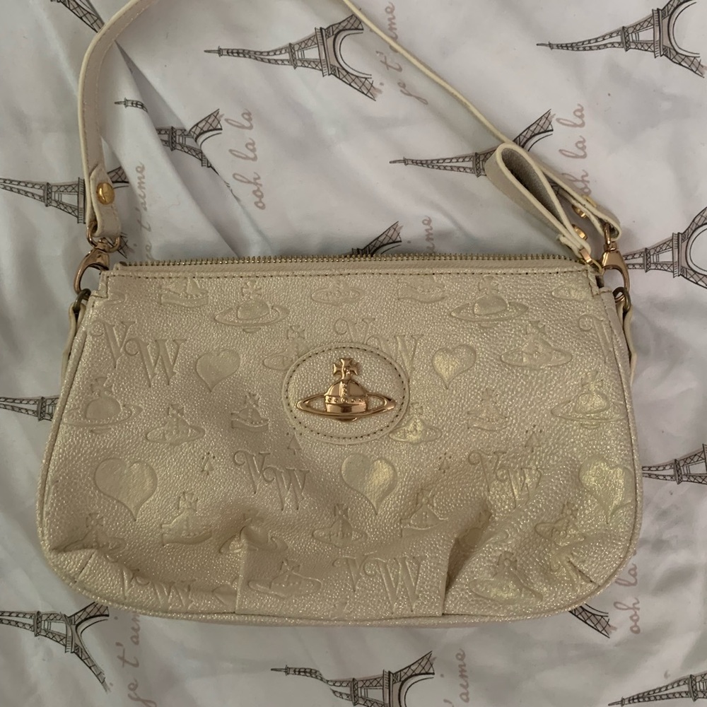 Vivienne Westwood Champagne Metallic Logo Shoulder Bag